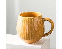 VHV-Mok - Koffiemok - Grote mok - Theemok - Keramiek - Handgemaakte look - Vaatwasserbestendig - Magnetronbestendig - Cadeau idee - Voor kantoor en thuis - Geel