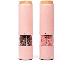 VHV - Peper- en zoutstel - Elektrische pepermolen - Elektrische zoutmolen - Peper- en zoutmolen set - Set van 2 - Met LED verlichting - Instelbare grofheid - Voor keuken en eettafel - Roze