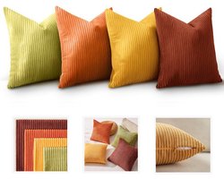 VHV - Sierkussenhoezen - Kussenslopen - Gestreepte kussenhoes - Kussenhoezen set van 4 - Sierkussenhoes 45x45 cm - Ribfluweel - Corduroy - Voor bank en woonkamer - Herfst decoratie - Meerkleurige combinatie