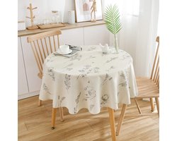 VHV - Tafelkleed - Rond tafelkleed met beige print - Katoen-linnen look, decoratief en zacht - Voor eettafel, woonkamer en picknick - 150 cm