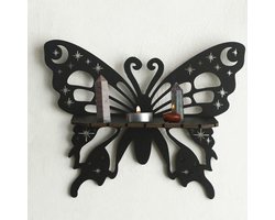 VHV - Wandplank - Hoekplank - Zwevende plank - Vlinder vorm - Houten wanddecoratie - Wandmontage - Voor slaapkamer en woonkamer - Decoratief - Zwart2