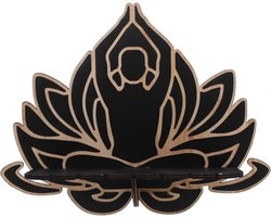 VHV - Wandplank - Zwevende plank - Houten wandrek - Lotus vorm - Wanddecoratie - Voor slaapkamer, woonkamer en keuken - Voor kaarsen en decoratie - Zwart