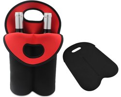 VHV - Wijnkoeler tas - Flessenkoeler - Wijn draagtas - Geïsoleerd - Neopreen - Voor wijnfles en champagnefles - Voor picknick en reizen - 2 items - Rood