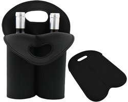 VHV - Wijnkoeler tas - Flessenkoeler - Wijn draagtas - Geïsoleerd - Neopreen - Voor wijnfles en champagnefles - Voor picknick en reizen - 2 items - Zwart