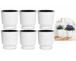 VHV - Zelfbewaterende Bloempot Set van 6 - 10 cm Plantenpot met Katoenen Lont - Wit voor Viooltjes, Kruiden en Vetplanten