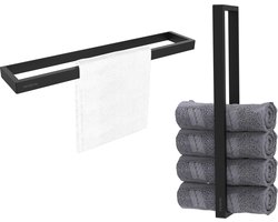 Via Fectio® Handdoekhouder 40 cm Zelfklevend - Zwart - 40*2,5*6,2 cm - Handdoekrek