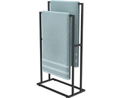 Via Fectio® Handdoekrek Badkamer - Vrijstaand - 2 Stangen - Mat Zwart