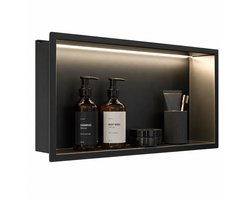 Via Fectio® Inbouwnis Badkamer 30x60x10 cm - LED Verlichting - Mat Zwart RVS