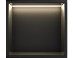 Via Fectio® Inbouwnis - Inbouwnis Badkamer - Met LED Verlichting - 30x30x10 cm - Mat Zwart RVS