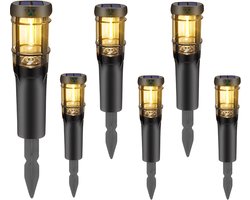 VibeXpert - Set van 4 Solar Tuinlampen met Zachte LED – LED Tuinverlichting op Zonne-energie – Weerbestendig & Draadloos – Sfeerverlichting Buiten voor Tuin of pad