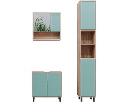 Vicco Agasta Badkamermeubel set – 3 delen, met hoge kast Mintgroen