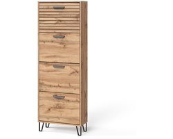 Vicco Amber Schoenenkantelaar – 60 x 168 cm met 4 compartimenten Eiken Wotan