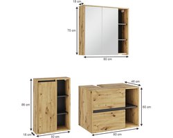 Vicco Badkamermeubelset Viola, Artisanaal eiken/Grijs, 3-delig