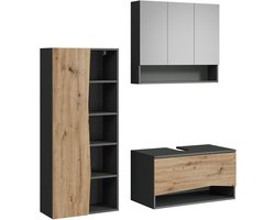 Vicco Badkamermeubelset Willow, Artisanaal eiken/Antraciet, 3-delig