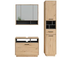 Vicco Beatrice Badkamermeubelset – 3 delen met hoge eenheid Artisanaal eiken/antraciet