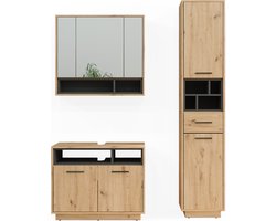 Vicco Beatrice Badkamermeubelset – 3 delen, met hoge unit Artisanaal eiken