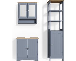 Vicco Bianco Badkamermeubel set – 3 delen, met hoge unit Grijs