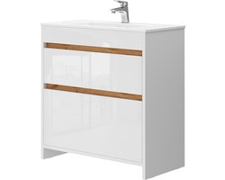 Vicco Detmold Badkamermeubelset – 2 delen, onderkast 80 cm Wit hoogglans/goud power eiken