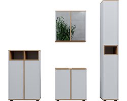 Vicco Didi Badkamermeubelset – 4 stuks, met hoge kast en midi-kast met deuren Wit/Kunstnijverheid