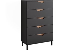 Vicco Dressoir Marelle, Antraciet/Artisanaal eiken, 76 x 120 cm met 5 laden