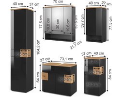 Vicco Eden Badkamermeubelset – 5 delen Antraciet