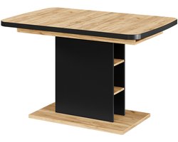 Vicco Eettafel Fenaro, Zwart/Eiken, 120-160 x 80 cm met open compartimenten