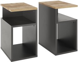 Vicco Elios Nachtkastje – Set van 2 Antraciet/gouden eik