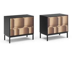 Vicco Eliza Nachtkastje – Set van 2 Zwart/eiken