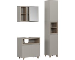 Vicco Elnor Badkamermeubelset – 3 delen met hoge kast Greige/Eik