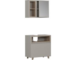 Vicco Elnor Badkamermeubelset – met spiegelkast en onderkast Greige/Eik
