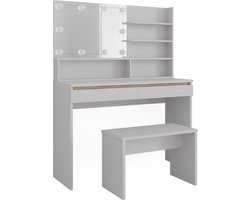 Vicco Emma Kaptafel – 120 cm met spiegelplank, bankje & LED-verlichting Wit met spiegelplank, bankje & LED-verlichting