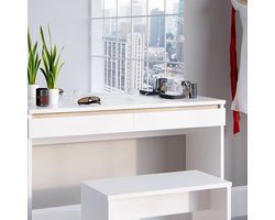 Vicco Emma Make-uptafel set met kruk – 120 cm met LED-verlichting en bankje Wit met LED-verlichting en bankje