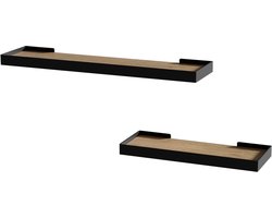 Vicco Erni Muurplank – 60 x 3 cm Set van 2 Zwart/eiken
