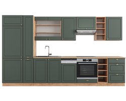 Vicco Fame-Line Complete keukeneenheid – 355 cm zonder werkblad Groen-Goud Land/Goud Power Eik