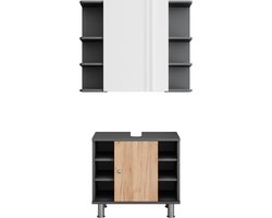 Vicco Fynn Badkamermeubelset – 2 delen Antraciet/gouden eik