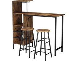 Vicco Fyrk Bartafelset – 121.5 x 40 cm met 2 krukken Zwart/eiken rustiek
