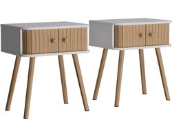 Vicco Germo Nachtkastje – Set van 2 Wit/bamboe