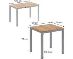 Vicco Granny Eettafel – 120 x 70 cm Uitschuifbaar Eiken/grijs