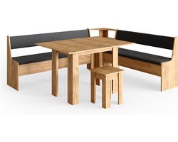 Vicco Hoekbank set Roman, Krachtige eik goud/Antraciet, 210 x 41.5 cm met tafel