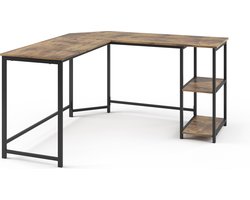 Vicco Hoekbureau Fyrk, Antiek hout/Zwart, 138 x 50 cm