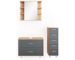 Vicco Ilias Badkamermeubel set – 3 delen Antraciet/gouden eik