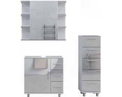 Vicco Ilias Badkamermeubel set – 3 delen, met midikast Wit Hoogglans