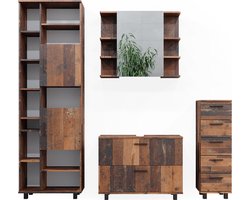 Vicco Ilias Badkamermeubelset – 4 delen, met hoge kast Eiken rustiek