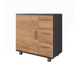 Vicco Ilias Wastafelonderbouw – 60 x 60.8 cm met deur en 3 laden Antraciet/gouden eik