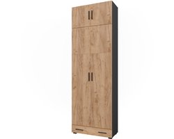 Vicco Ingo Universele kast – 80 x 241.2 cm met kastbovenkant en lademodule Antraciet/gouden eik