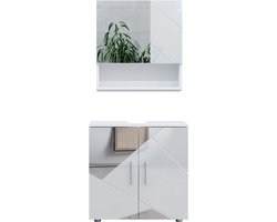 Vicco Irma Badkamermeubel set – 2 delen, onderkast 60 cm Wit hoogglans met inzetstukken