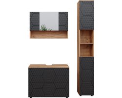 Vicco Irma Badkamermeubel set – 3 stuks, met spiegelkast 80 cm Antraciet met honingraatstructuur