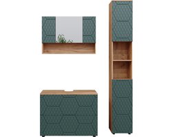 Vicco Irma Badkamermeubel set – 3 stuks, met spiegelkast 80 cm Groen/gouden eik