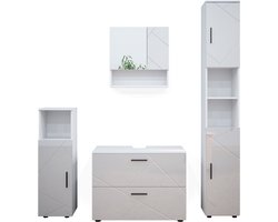Vicco Irma Badkamermeubel set – 4 delen, met ladeblok en hoge kast Wit Hoogglans