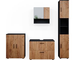 Vicco Irma Badkamermeubel set – 4 delen, met ladeblok en midikast Eik goud/antraciet